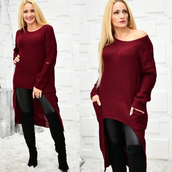 BRITNEY Burgundy Distressed Sweater - Picture 2 of 3